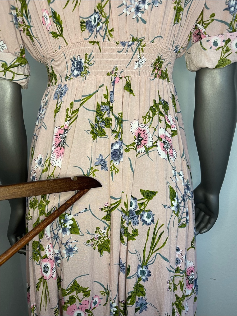 Floral Maxi Dress 2XL Pink Button Down Rayon Wild Flower Flowy Summer Long Slit - Picture 10 of 16